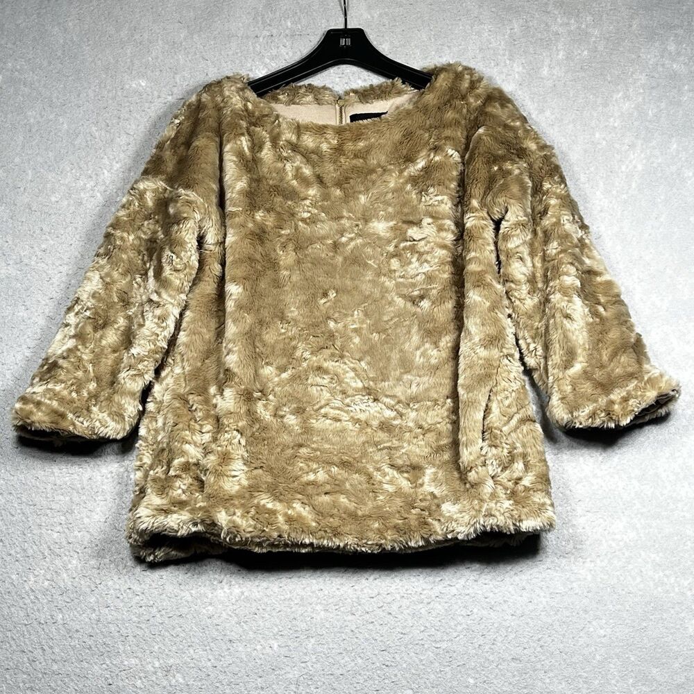 Zara Knit Faux Fur Jacket Coat Size Large Brown Viscose Blend Zipper